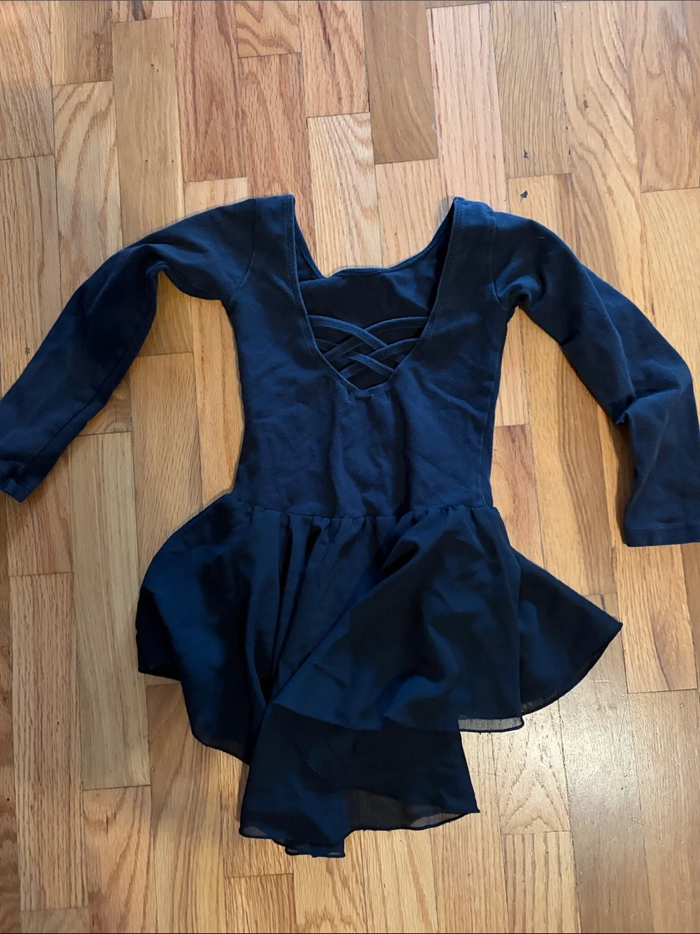 Black Long-Sleeve Skater Dance Dress for Girls